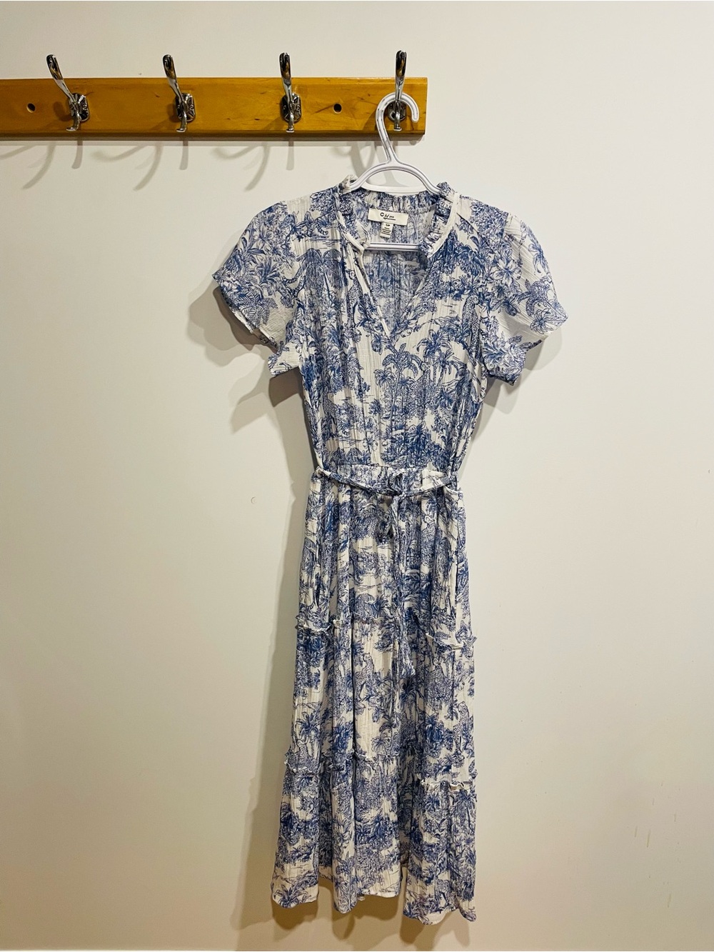 Blue & White Printed Midi Dress